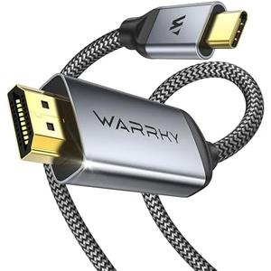 WARRKY USB C to HDMI Cable 4K 60Hz[Anti-Interference, Gold-Plated Plugs] Aluminum HDR Type-C to HDMI 2.0 Cord, Thunderbolt 3/4/5 Compatible for iPhone 15/16 Series, MacBook, iMac, iPad Pro, Galaxy-6ft