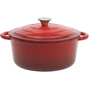 Gibson Home Addlestone 5-Quart Red Enamel Cast Iron Dutch Oven with Lid and Dual Handles  Durable Round Cooking Pot