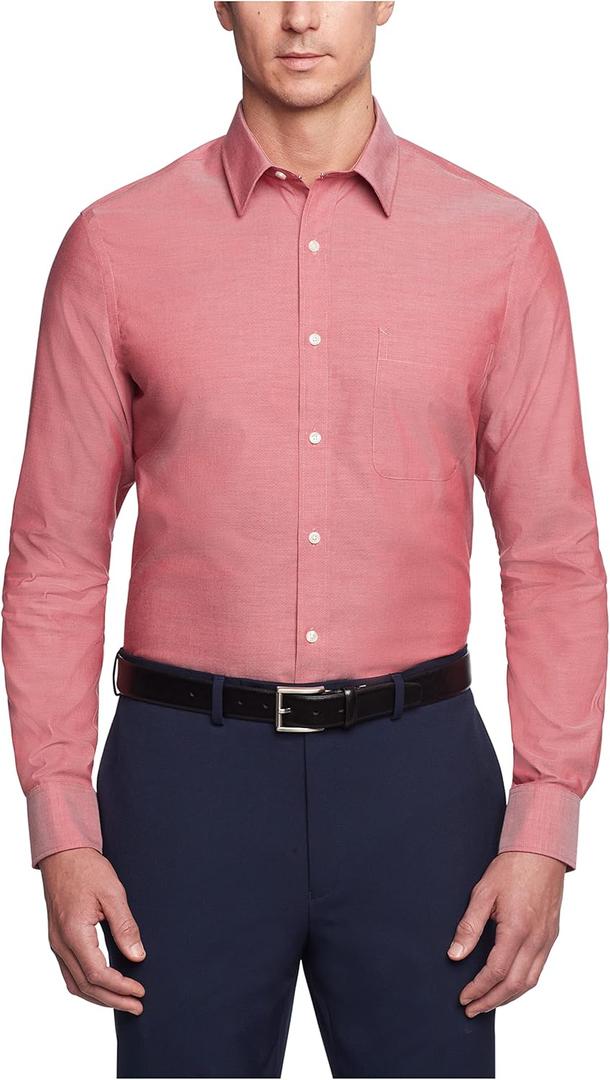 Tommy Hilfiger Men's Dress Shirt Regular Fit Non Iron Solid, Cayenne, 17.5" Neck 32"-33" Sleeve