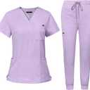 Niaahinn Women's Scrub Top with Classic V-Neck & Yoga Jogger Pants Medical Nursing Uniform Set (Purple) (Lavender, S)