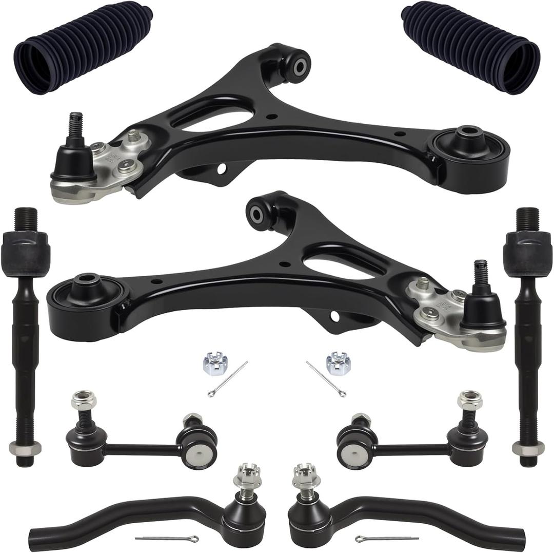 TUCAREST 10Pc Suspension Kit Fit For 2006-2011 Ho-nda Civic (NON-Si Models), 2 Front Lower Control Arm w/Ball Joint + 4 Outer Inner Tie Rod + 2 Sway Bar + 2 Boots [# K620382 K80768 EV800246 ES800373]