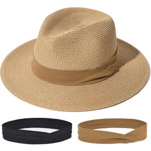 FURTALK Panama Hat Sun Hats for Women Men Wide Brim Fedora Straw Beach Hat UV UPF 80+