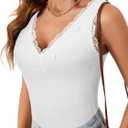 Rooscier Women's Lace Patchwork Sexy Deep V Neck Knitted Vests Undershirt Camis Tank Tops (M)