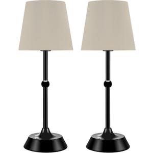 Set of 2 Portable Cordless LED Table Lamp,Touch Control Fabric Black Dimmable Desk Lamp,Built-in 6000mA Rechargeable Battery,Patio Table Lamp,Bedside Night Lamp,Ambient Light for Restaurant.