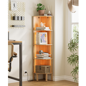 Apetaccat Corner Shelf Stand, 5 Tier Corner Bookshelf with Led Light,Corner Furniture for Bedroom Display Corner Shelf for Small Space,Wood Shelves with Storage Rack for Living Room,Office,White