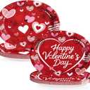 50Pcs Valentine's Day Oval Paper Plates 10" x 12" Large Red Pink Hearts Plates Disposable Heavy Duty Red Pink & White Heart Platters for Valentines Day Wedding Anniversary Engagement Party Decorations