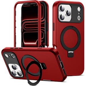 Compatible with iPhone 17 Pro Case 6.3''with Magnetic Ring Stand [Military Drop Protection][Compatible with Mag-Safe] Shockproof 17 Pro Phone Case for Men Wowen,Red