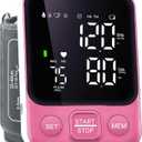 Blood Pressure Monitor Upper Arm Monitors for Home Use BP Machine with 2x120 Reading Memory Adjustable Arm Cuff 8.7"-15.7" Large Display with LED Background Light Storage Bag Pink