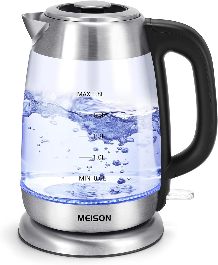 Electric Tea Kettles Glass for Boiling Water, Speed-Boil Electric Kettle,Hot Water Boiler Heater, Borosilicate Glass Teapot, Auto Shut-Off & Boil-Dry Protection, 1.8 Liter (glass)