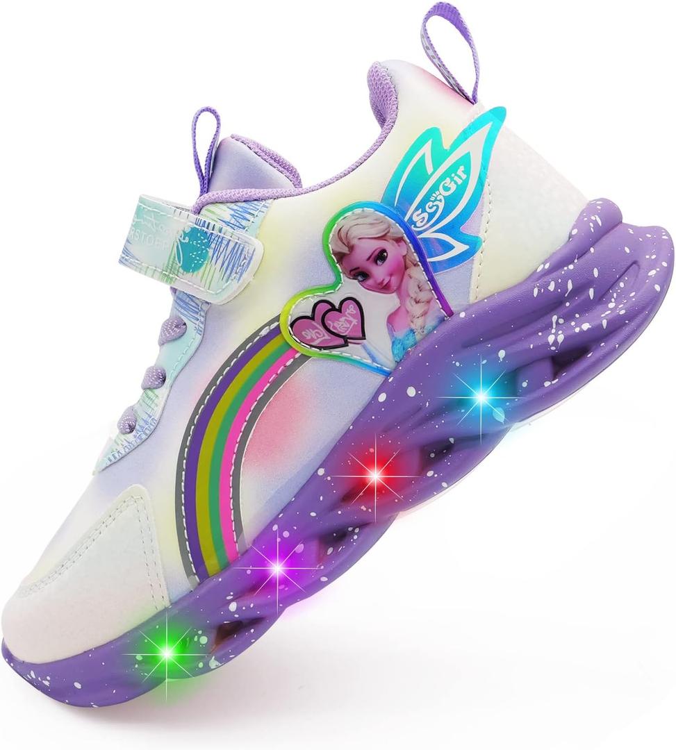 Movie Casual Shoes LED Light Up SneakersSnow Princess Shoes Baby Toddler Shoes Girl Birthday Present (9 Toddler, Purple)
