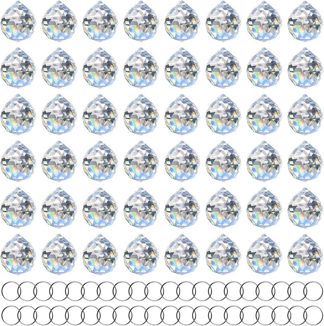 MerryNine 48 Pcs 30mm Clear Crystal Ball Prism Sun Shine Catcher Rainbow Pendants Maker, Hanging Crystals Prisms for Windows, for Feng Shui, for Gift (30mm/1.18" 48pack, 48)