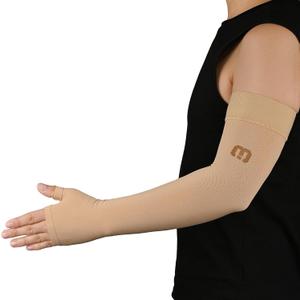 MGANG Lymphedema Compression Arm Sleeve with Gauntlet for Women Men, Opaque, 15-20 mmHg Medical Graduated Compression Full Arm Support, Thumb Lymph Edema Arm Sleeve, Pain Relief, Arthritis, Beige, M