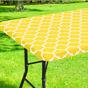 Smiry Rectangle Picnic Table Cover, Waterproof Elastic Fitted Camping Tablecloths for 4 Foot Tables, Wipeable Flannel Backed Vinyl Tablecloth Protector for Indoor, Outdoor (Yellow, 30x48 Inches)
