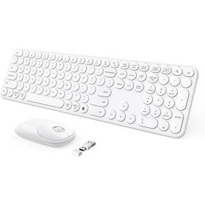 seenda Wireless Keyboard and Mouse, USB & Type C 2-in-1 Receiver, Full Size White Wireless Keyboard Mouse Combo, Compatible for Windows 7/8/10/11, MacBook Pro/Air, Laptop, Desktop, PC - White