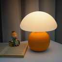 Cute Small Mushroom Lamp, PE Lampshade, Ceramic Base, Adjustable Light Color and Brightness with Power-Off Memory, Safe USB Powered, LED Mushroom Light for Bedroom Living Room (Orange)