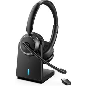 Upgrade ANC & ENC Headset with Microphone for PC, Wireless Headset with Mic for Work(Flip-to-Mute & USB Dongle), Bluetooth 5.4 Noise Cancelling Headphones with Mic for Call Center/Home/Computer/Phones