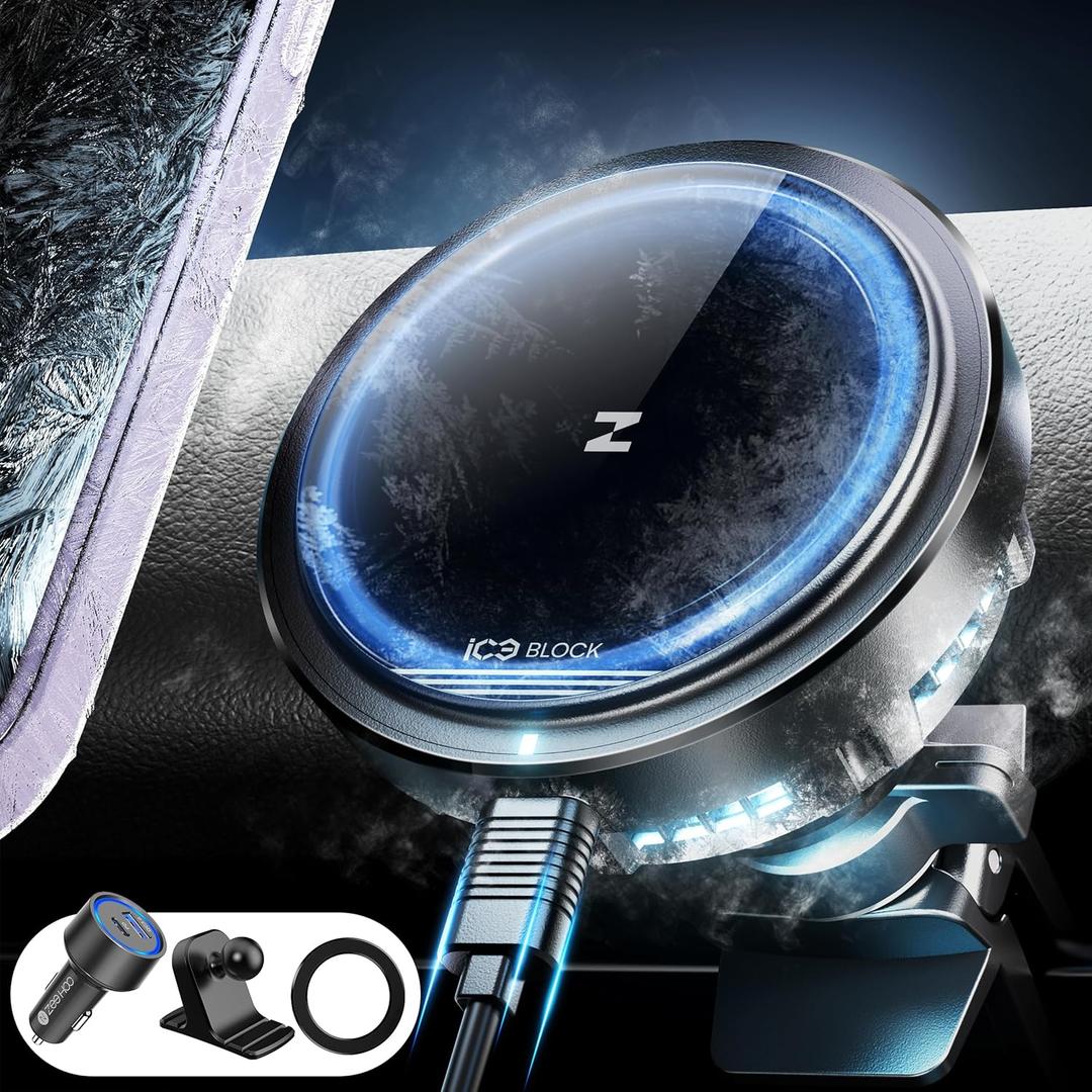 ZEEHOO [Ice Cooling Charging] Compatible with Mag-Safe Car Charger,15W ICEBLOCK Magnetic Wireless Car Charger Mount, Hands Free Car Mount Holder for iPhone 15 14 13 12 Pro Max Plus Mini Mag-Safe Case