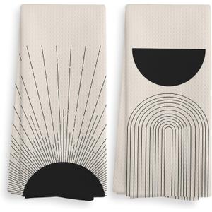 Black Boho Sun Sunray Geometric Arch Semi Circle Kitchen Towels and Dishcloths Set of 2, Absorbent Drying Cloth Hand Towels Tea Towels for Bathroom Kitchen, Gifts for Women Girls, 1624 inches