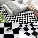 JUGATAMAIBU Peel and Stick Floor Tile,Floor Stickers,Floor Tiles Peel and Stick Waterproof,Kitchen, Living Room (Black White, 11.8" 590)