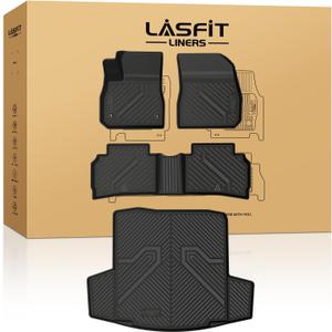 LASFIT Floor Mats & Cargo Liner for Chevrolet Malibu 2016-2025 Car Mats (Not Fit Hybrid), All Weather TPE Custom Fit Floor Mats for Cars, 1st and 2nd Row Car Floor Mats for Malibu Accessories Black