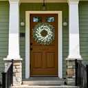 26" Daisy & Eucalyptus Wreath for Front Door, Porch, Window - Large Artificial Silk Flowers Outdoor Wreath for Home, Farmhouse Decor - Spring, Summer, Fall, All Seasons (White & Green)