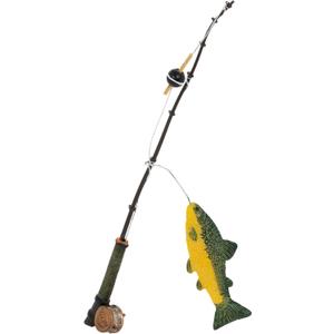 Miniature Fishing Pole with Fish for Dolls, Dioramas, Miniatures - 6.75 Inch