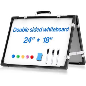 Whiteboard Dry Erase Boards, Portable White Board Double Sided Magnetic Board Stand,Foldable Hanging Wall Desktop Boards Easel for Kids Students Teacher for School Home Kitchen Office 24x18 Inch (Ivory Black)