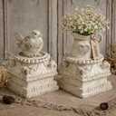 2 Pcs Pedestal Stand for Decoration Display Distressed Vintage Column Stand White Embossed Plant Candle Pedestal Small Classic Plinth Base for Party Wedding Home Decorative Table Centerpiece