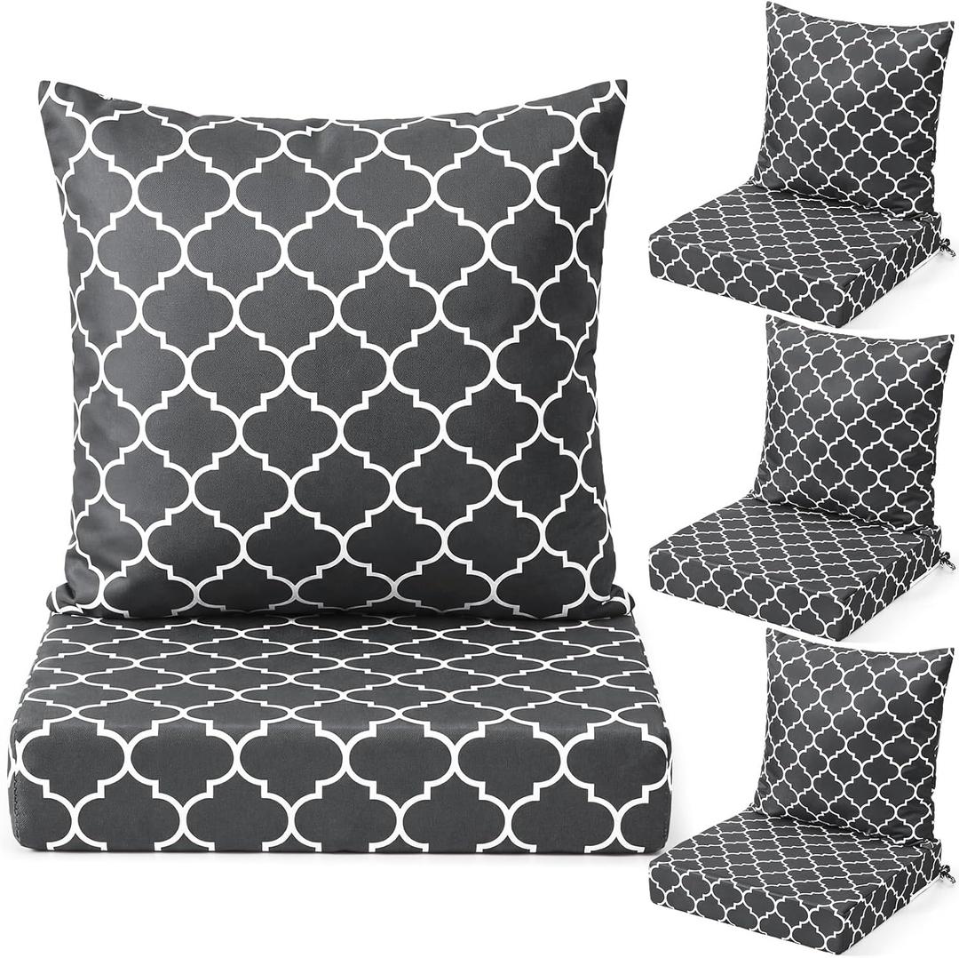 Hoteam 4 Set Outdoor Chair Patio Cushions 20 x 20 Inch Deep Seat Waterproof Chair Cushions for Patio Furniture Set Replacement Removable Seat and Back (20 x 20 Inch,Gray Lantern)