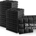 Fstop Labs Acoustic Foam Panels, 24 Pack Black 2'' X 12" X 12" Mushroom Studio Wedge Tiles, Sound Panels Sound Proof Foam Panels Sound Proofing Padding For Wall