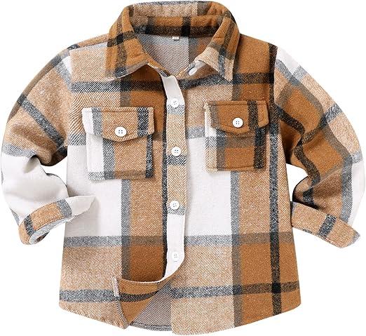Kids Little Boys Girls Baby Long Sleeve Button Down Red Plaid Flannel Shirt Plaid Girl Boy NB-6T, Brown White