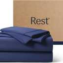 REST Evercool+ Starter Sheet Set, King, Blue, Breathable Bed Sheets for Hot Sleeper and Night Sweats, with Pillowcases, with Ionic+ Self-Cleaning Silver Yarn for Sensitive Skin, 3PCS No Flat Sheet