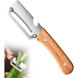 Multi Functional Premium Vegetable Peeler with Wooden Handle and Bottle Opener Stainless Steel Blade Kitchen Tool for Fruit Potato Pumpkin Papaya