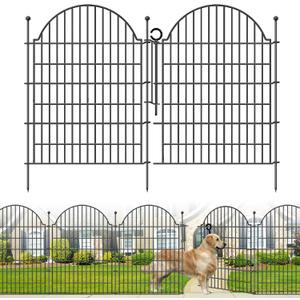 5 Panels Decorative Garden Fencing with Gate for Yard, 40in (H) x 11.8ft (L) No Dig Animal Barrier Fence, Rustproof Metal Wire Outdoor Dog Fences Panel Border with Temporary Ground Stakes