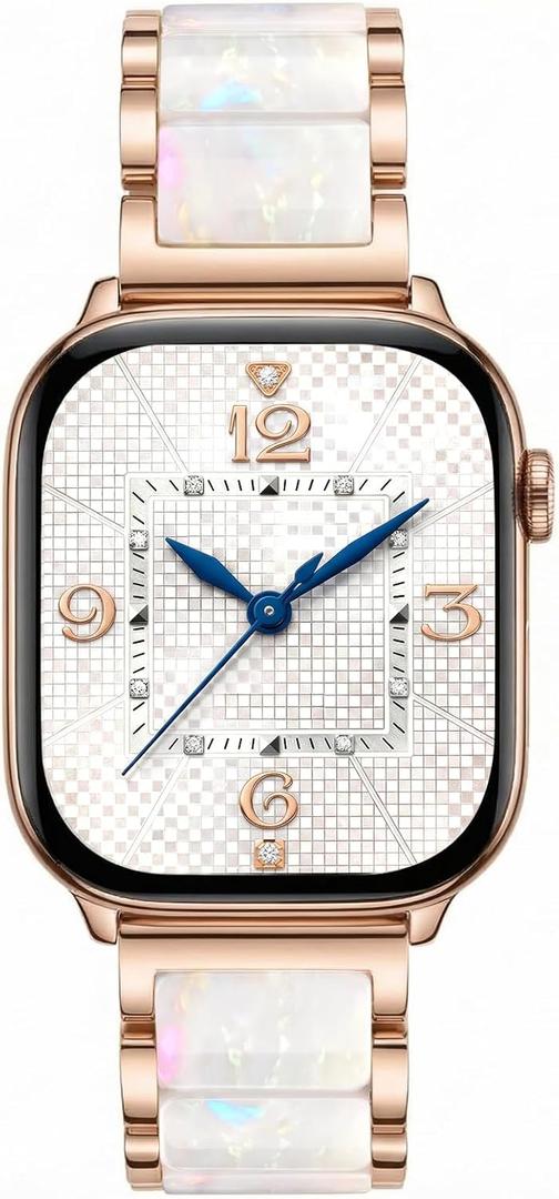 V.R.HOPE Apple Watch Band for Women 42mm 44mm 45mm 46mm 49mm Fashion Rose Gold Stainless Steel Metal Strap with Resin Inlay, Fashion Bracelet Compatible with iWatch Series Ultra3/11/10/9/8/7/6/SE (Fluorescent White+Rose Gold)