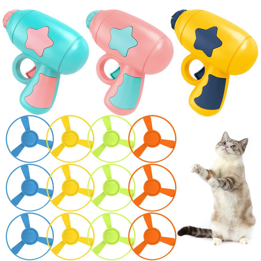 14 Pieces Cat Fetch Toy with Colorful Flying Propellers Set, Cat Playing Tracking Interactive Toys for Kitten Chasing Training Hunting