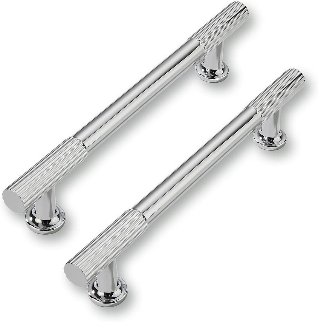 2 Pack 5 Inch(128mm) Hole Center Polished Chrome Cabinet pulls Kitchen Handles Solid Heavy Duty Cabinet Pull Kitchen Hardware