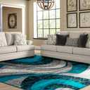 YafaHomeFashion Area Rugs for Living Room Bedroom Modern Contemporary Swirls Design Bedside Area Rug, Indoor Floor Carpet, Luxurious, Elegant, and Fashionable Area Rug (Turquoise Blue, 4 ft X 5 ft) (5'3" x 4' (Rectangular))