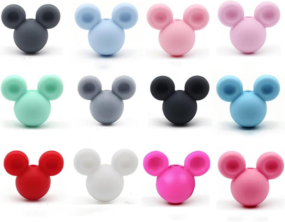Decoendiy 50pcs Silicone Mouse Head Beads - Animal Shaped, Colorful DIY Bracelets Craft Supplies (Mix)