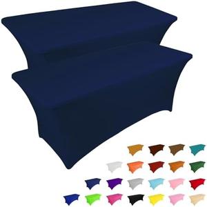IVAPUPU 2 Pack 6FT Table Cloth for Rectangular Fitted Events Stretch Jean Blue Table Covers Washable Spandex Tablecloth Protector for Party, Wedding, Cocktail, Banquet, Festival