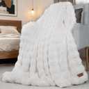 Bubble Cuddle Throw Blanket for Couch, Faux Fur Ultra Soft Plush Cozy Luxury Blanket for Travel Camping Home Decor Office Airplane Car, Machine Washable, 50" x 60" Cream White