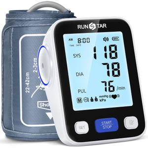 Runstar Upper Arm Blood Pressure Monitor with Wide Range Cuff (8.7'' -16.5'') for Home Use FSA/HSA Eligible, Automatic Digital BP Machine with Storage Bag, 2x99 Reading Memory