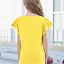 ZDC Girls Ruffle Sleeve T Shirts Summer Crewneck Eyelet Tee Short Sleeve Tops Casual Cute Blouse  (Yellow, L)