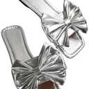 GORGLITTER Women's Bow Sandals Gold Square Open Toe Boho Dressy Cute Wedding Vacation Summer Slides Shoes 2025 Size 40