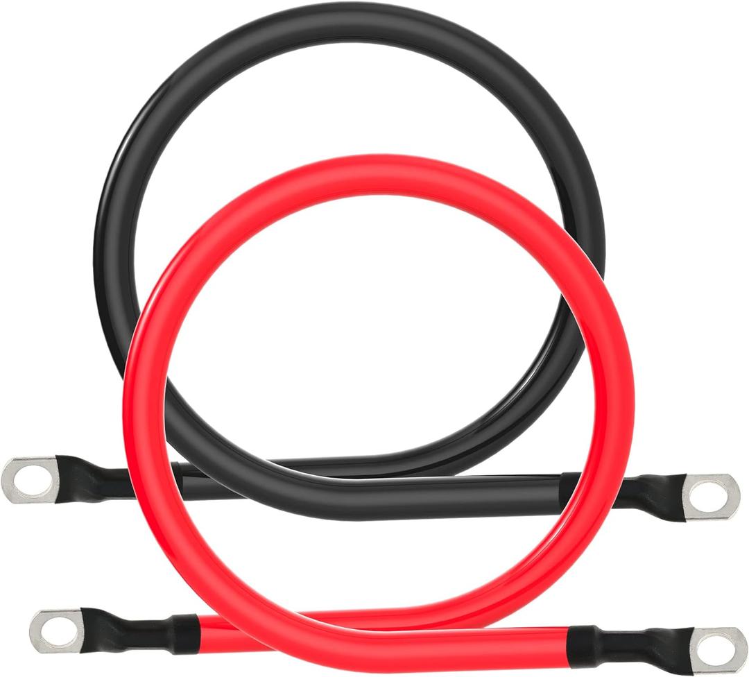4 AWG Battery Cable 4AWG Gauge Pure Copper Battery Inverter Cables with 3/8 in Lugs Both Ends Power Inverter Wire Set for Automotive Solar Marine Boat RV Car Motorcycle Red and Black (2FT)