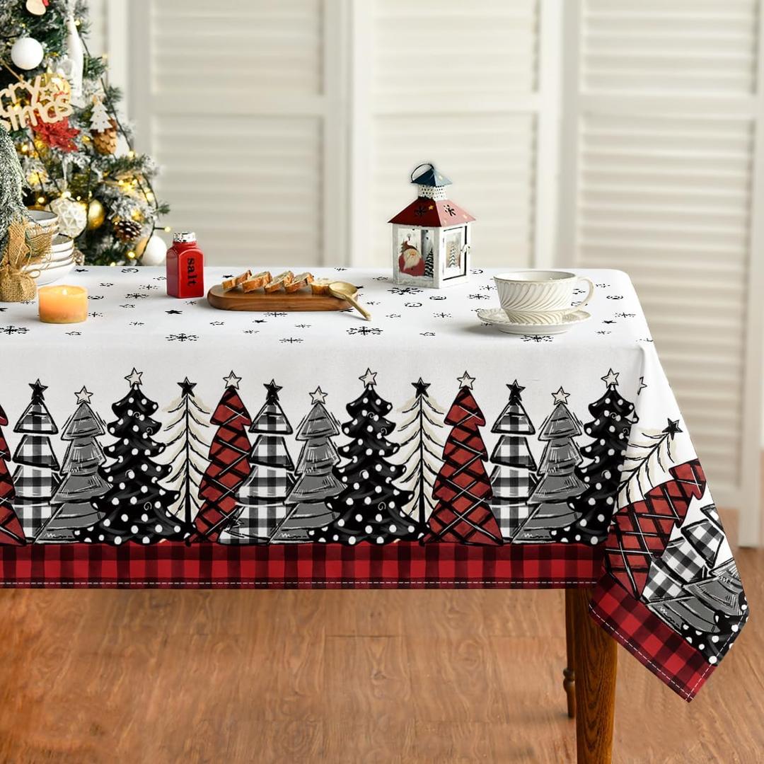 Horaldaily Christmas Tablecloth 60120 Inch, Christmas Trees Buffalo Plaid Red Washable Table Cover for Party Picnic Dinner Decor
