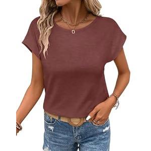 Bliwov Womens T Shirts Summer Tops Cap Sleeve Crew Neck Casual Basic Tees 2026 Fashion Clothing Wine XXL