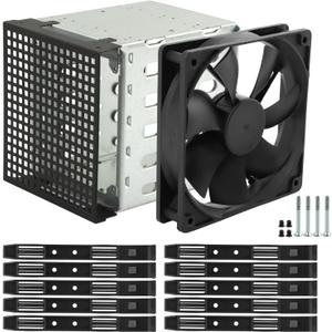 Hard Drive Cage, Stainless Steel Hard Drive Rack with Cooling Fan, 5.25" to 5X3.5 Rack for Computer, Hard Drive Cage Adapter Rack Bracket(Silver)