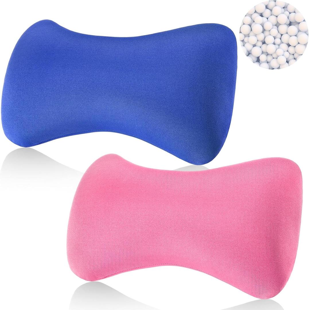 Thyle 2 Pack Microbead Neck Pillow 15 x 8 x 2'' Bone Headrest Sleeping Microbead Pillows Soft Cushion Comfortable Support Bolster for Adults Back Sleeping Sofa Bed Travel Home(Pink, Blue)