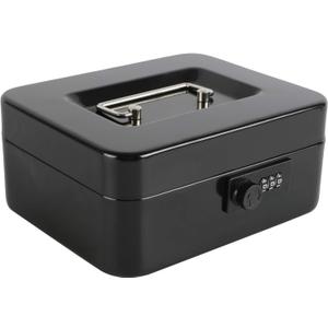 Cash Box with Combination Lock, Metal Money Box for Cash, Lovndi Lock Box with Money Tray, 9.84x 7.87x 3.54 Inches, Black 4 Pack